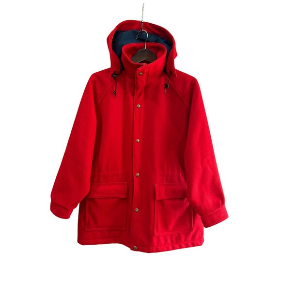 Vintage The Woolrich Woman Red Hooded Wool Blend Coat Size L Made In USA - Picture 3 of 9